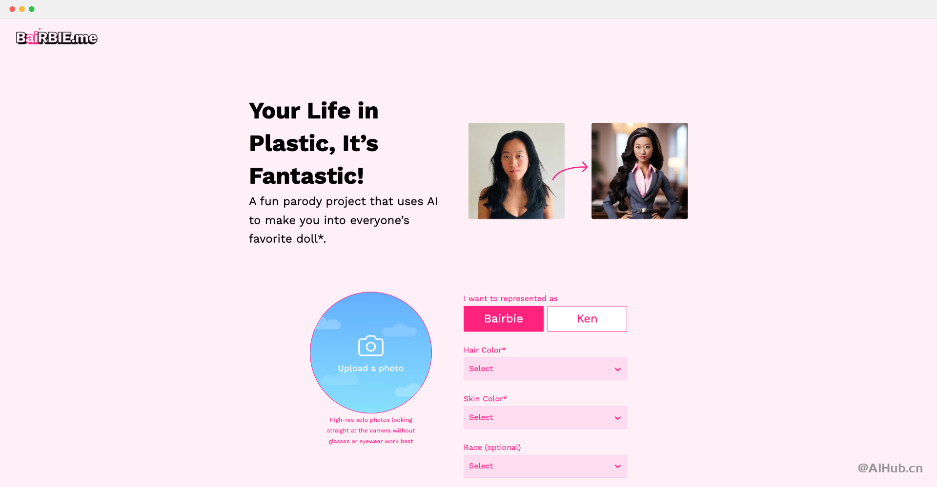 BaiRBIE.me：根据你的照片生成芭比娃娃