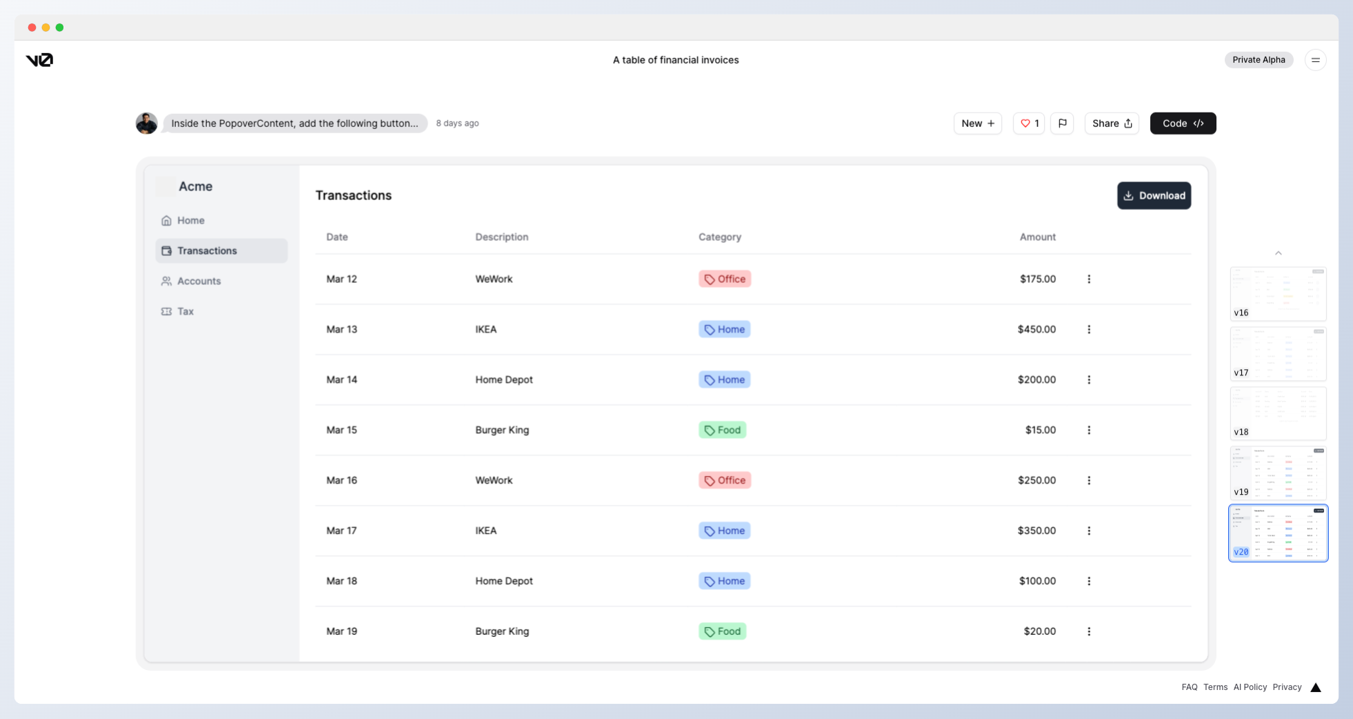 v0.dev-Vercel Labs发布的网站界面生成器